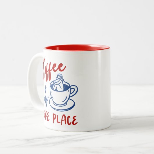 コーヒーは私の安全な場所 – 居心地の良いミニマリストアート ツートーンマグカップ (正面左)