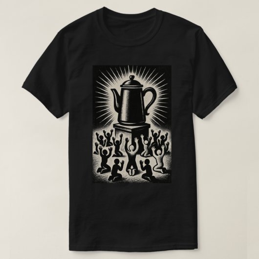 コーヒーは私の宗教 – コーヒーを崇拝せよ Tシャツ (デザイン正面)
