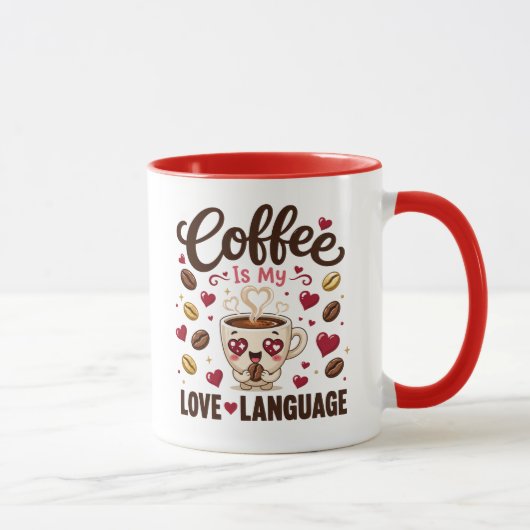 コーヒーは私の愛の言葉 面白い 赤 二色 マグカップ (右)