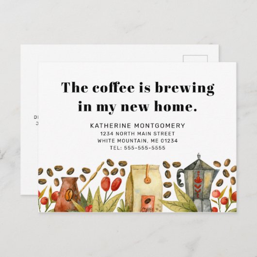 コーヒーは私の新しい家の引用文移動で醸造 案内ポストカード (正面/裏面)