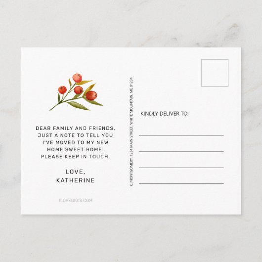 コーヒーは私の新しい家の引用文移動で醸造 案内ポストカード (裏面)