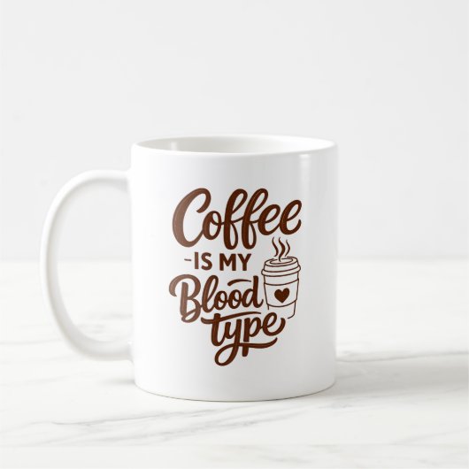 コーヒーは私の血液型 面白いタイポグラフィマグ コーヒーマグカップ (左)