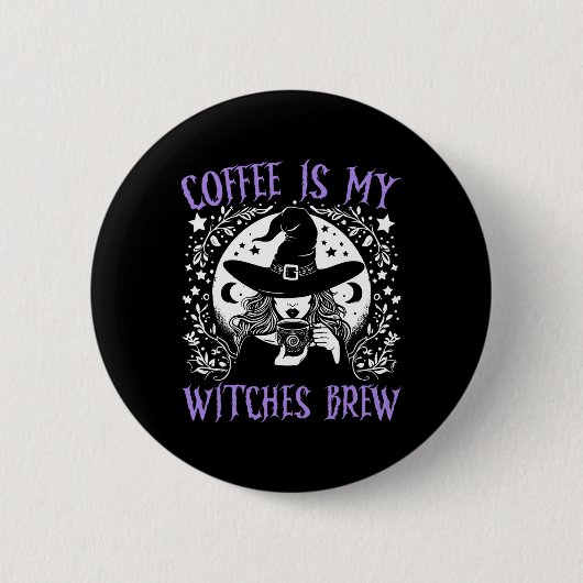 コーヒーは私の魔女の醸造酒レトロハロウィーン魔女Br 缶バッジ (正面)