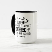 コーヒーは私を始め保るイエスの文字 マグカップ (正面左)