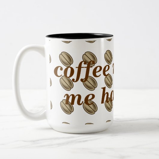 コーヒーは私を幸せにしてくれるオールオーバープリント ツートーンマグカップ (左)