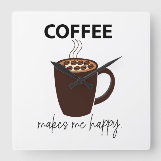 コーヒーは私を幸せにしてくれる コーヒー スクエア壁時計 (正面)