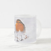 コーヒーは雪の中で可愛いロビンの鳥とハイゲに等しい フロストグラスマグカップ (正面右)