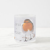 コーヒーは雪の中で可愛いロビンの鳥とハイゲに等しい フロストグラスマグカップ (中央)