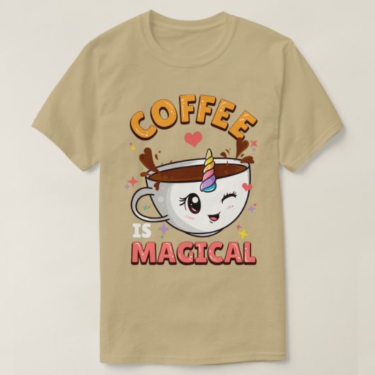 コーヒーは魔法のユニコーンカフェイン Tシャツ (デザイン正面)