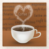 コーヒーは？ハート型の煙 ガラスコースター (正面)