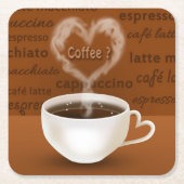 コーヒーは？ハート型の煙 スクエアペーパーコースター (正面)