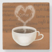 コーヒーは？ハート型の煙 ストーンコースター (正面)