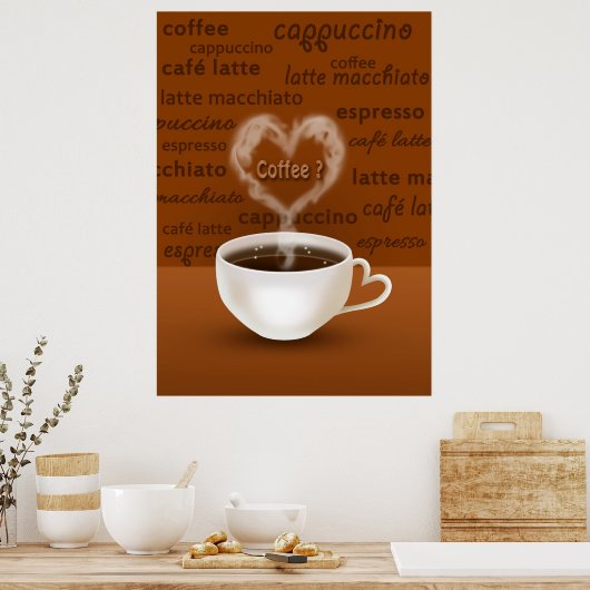 コーヒーは?ハート型の煙 ポスター (キッチン)