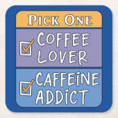 コーヒーまたはカフェイン スクエアペーパーコースター (正面)