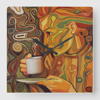 コーヒーまたは紅茶の壁時計 スクエア壁時計