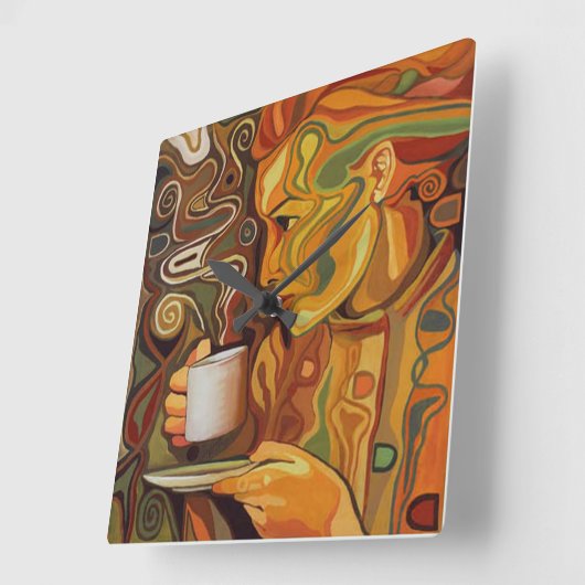 コーヒーまたは紅茶の壁時計 スクエア壁時計 (傾斜)