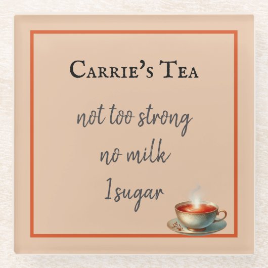 コーヒーまたは紅茶の好みのカップカスタマイズ ガラスコースター (正面)