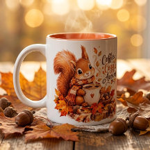 コーヒーもこもこどんぐりリス マグカップ – 秋の水彩