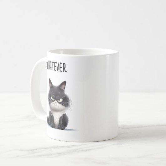 コーヒーをいっぱい飲んで不機嫌な猫 コーヒーマグカップ (正面左)