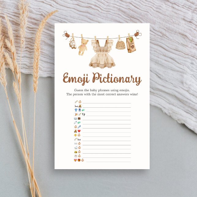 コーヒーをいれるベビーシャワー絵文字ピクチャリーゲーム (Coffee Little Bean Clothesline Baby Shower Emoji Pictionary Game)