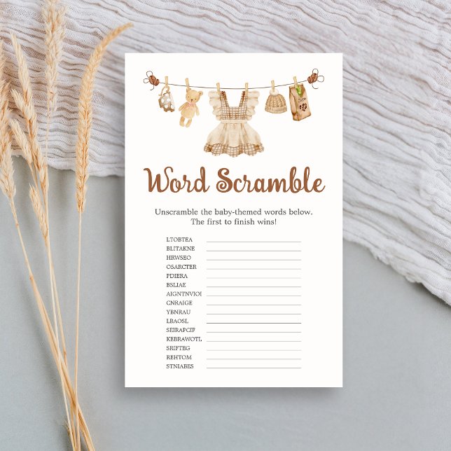 コーヒーをいれる赤ちゃんのシャワーワードスクランブルゲーム (Coffee Little Bean Clothesline Baby Shower Word Scramble Game)