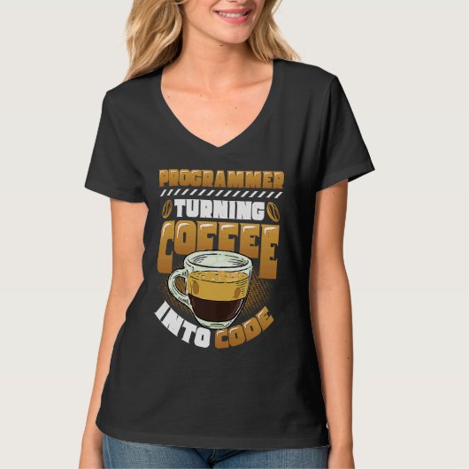 コーヒーをコードに変えるプログラマー Tシャツ (正面)