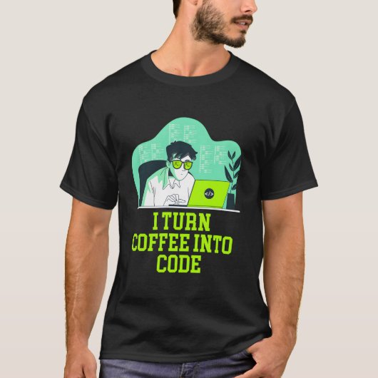 コーヒーをコードに変えるライフスタイルIT技術者 Tシャツ (正面)
