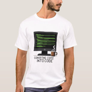 コーヒーをコードに変える面白いプログラマーピクセル Tシャツ