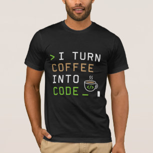 コーヒーをコードに変える!面白プログラマーデザイナー Tシャツ