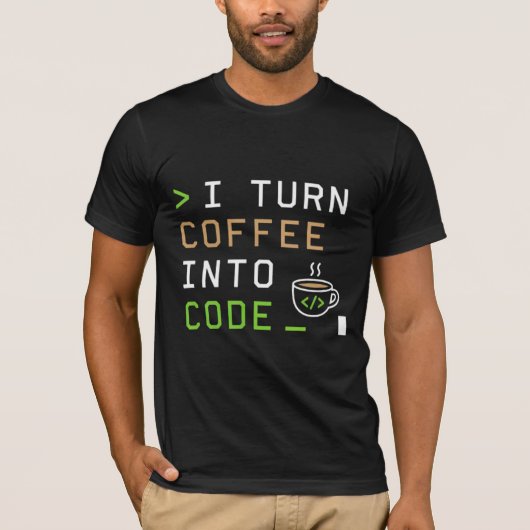 コーヒーをコードに変える!面白プログラマーデザイナー Tシャツ (正面)