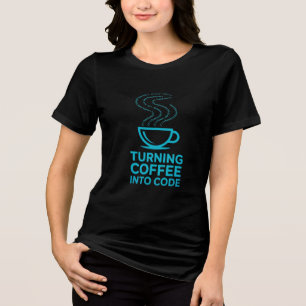 コーヒーをコードプログラマーのユーモアデザインに トライブレンドＴシャツ