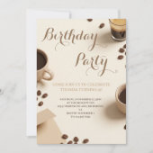 コーヒーをテーマにしたぬくもりあふれる誕生日パーティー 招待状 (正面)
