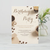 コーヒーをテーマにしたぬくもりあふれる誕生日パーティー 招待状 (スタンド正面)