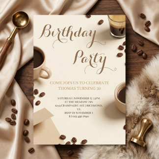 コーヒーをテーマにしたぬくもりあふれる誕生日パーティー 招待状