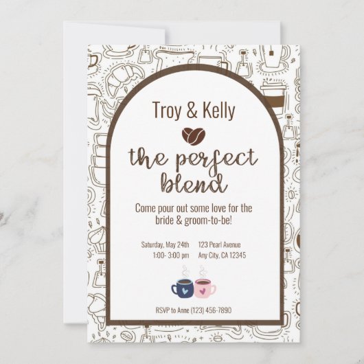 コーヒーをテーマにしたウェディングシャワー招待状 招待状 (正面)