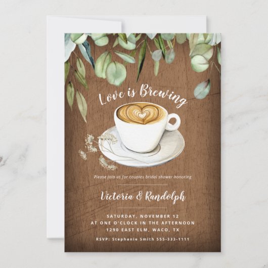 コーヒーをテーマにしたカップルのブライダルシャワーへの招待 招待状 (正面)