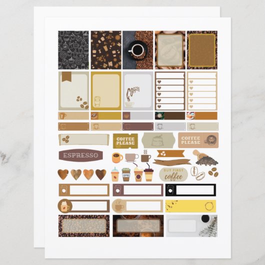 コーヒーをテーマにしたシールプランナー要素スクラップブック (正面/裏面)
