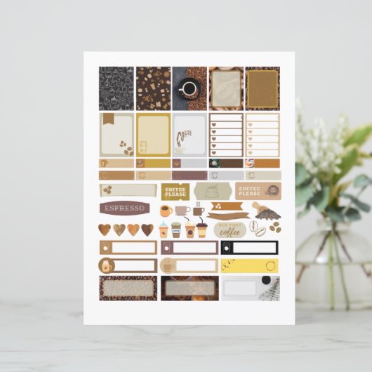 コーヒーをテーマにしたシールプランナー要素スクラップブック (スタンド正面)