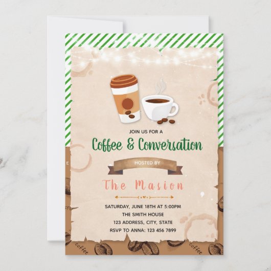 コーヒーをテーマにしたパーティの招待状 招待状 (正面)