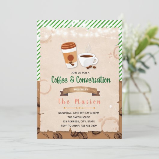 コーヒーをテーマにしたパーティの招待状 招待状 (スタンド正面)