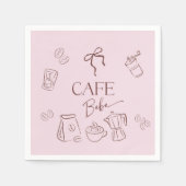 コーヒーをテーマにしたピンクのリボンのカフェベベの女の子のベビーシャワー スタンダードカクテルナプキン (正面)