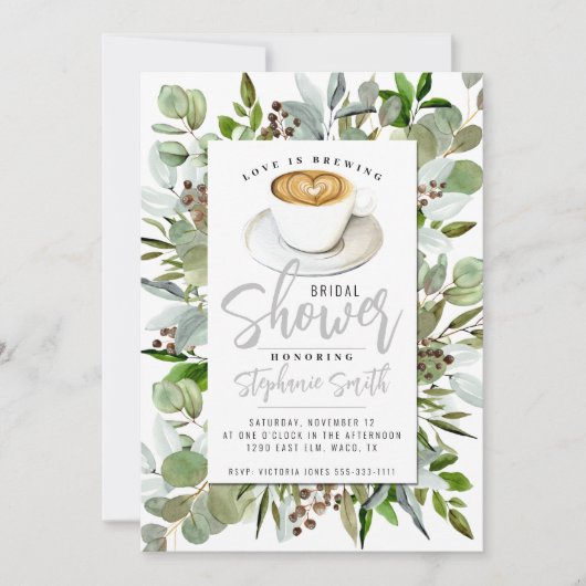 コーヒーをテーマにしたブライダルシャワーの招待状 招待状 (正面)