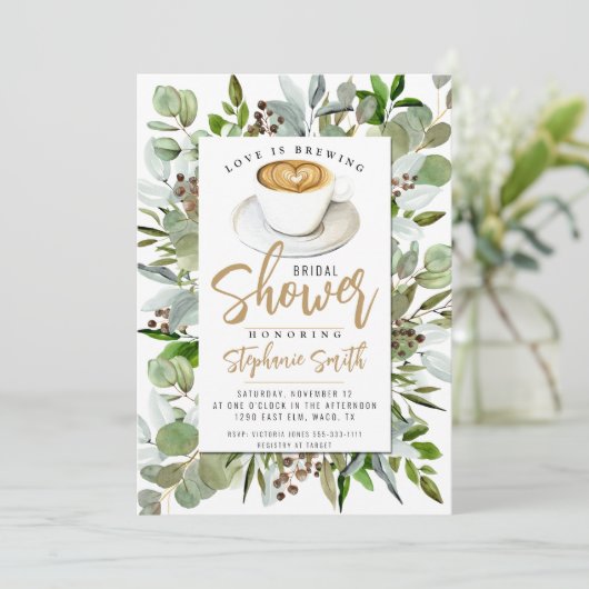 コーヒーをテーマにしたブライダルシャワーの招待状 招待状 (スタンド正面)