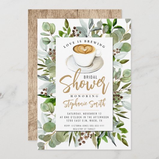 コーヒーをテーマにしたブライダルシャワーの招待状 招待状 (正面/裏面)