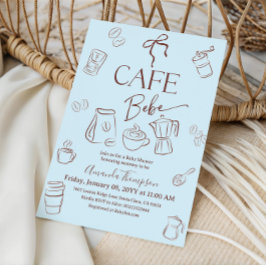 コーヒーをテーマにしたブルーボウカフェベベボーイベイビーシャワー 招待状