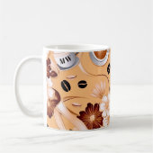 コーヒーをテーマにしたベージュ、茶色の花のイニシャル コーヒーマグカップ (左)