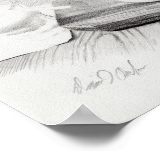 コーヒーをテーマにしたリアルな詳細な鉛筆スケッチ ポスター (角)