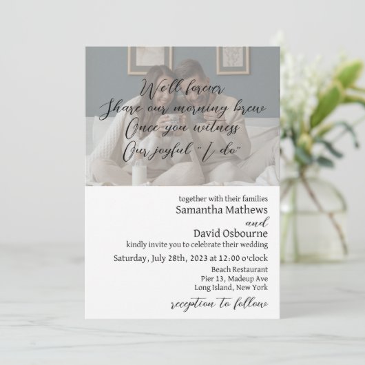 コーヒーをテーマにした結婚式招待状デザイン 招待状 (スタンド正面)