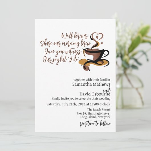 コーヒーをテーマにした結婚式招待状デザイン 招待状 (スタンド正面)