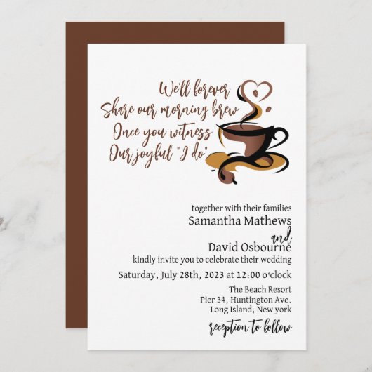 コーヒーをテーマにした結婚式招待状デザイン 招待状 (正面/裏面)